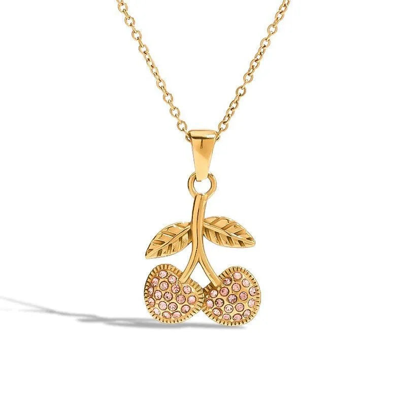Titanium steel geometric pendant necklace with 18K gold-tone stainless steel blade chain on woman neck