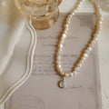 French Court vintage pearl necklace with geometric alloy design and adjustable 21-50cm perimeter