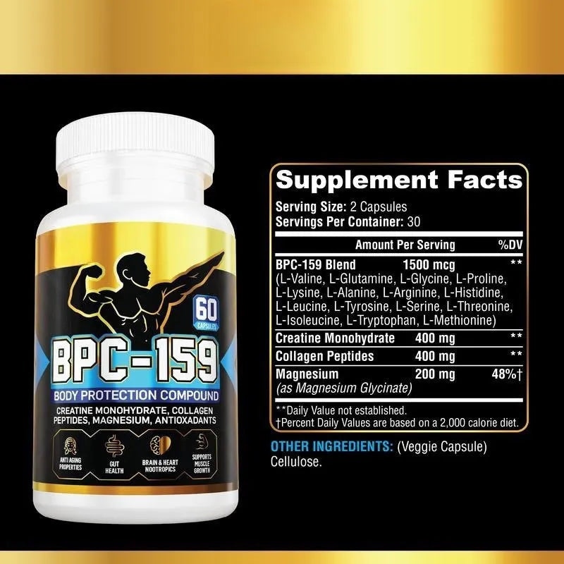 Bottle of body supplement capsules for energy and nutritional support