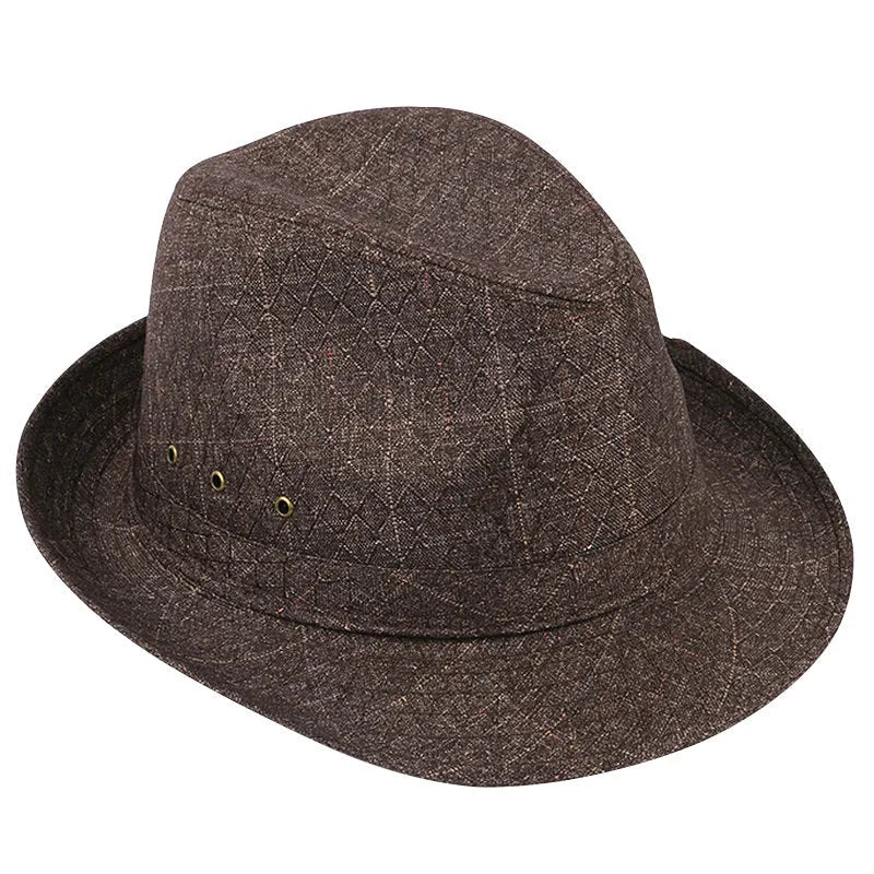 Thickened suit material fedora hat for men shown in available colours and sizes.