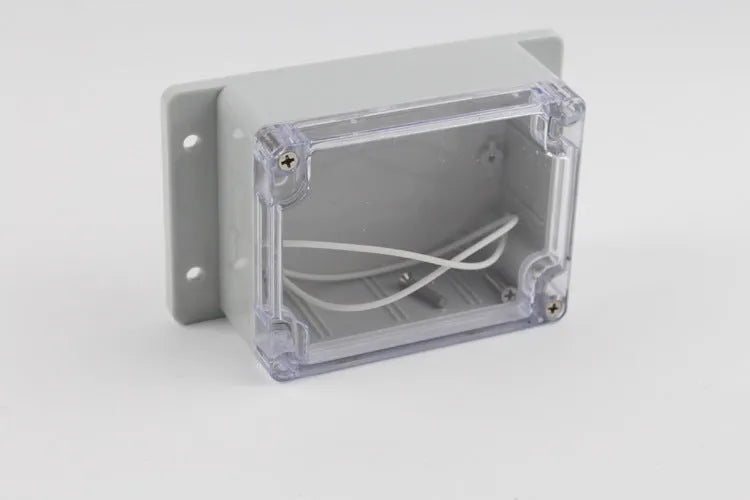 White waterproof plastic junction box with transparent cover, 100x68x50mm, for electrical connections