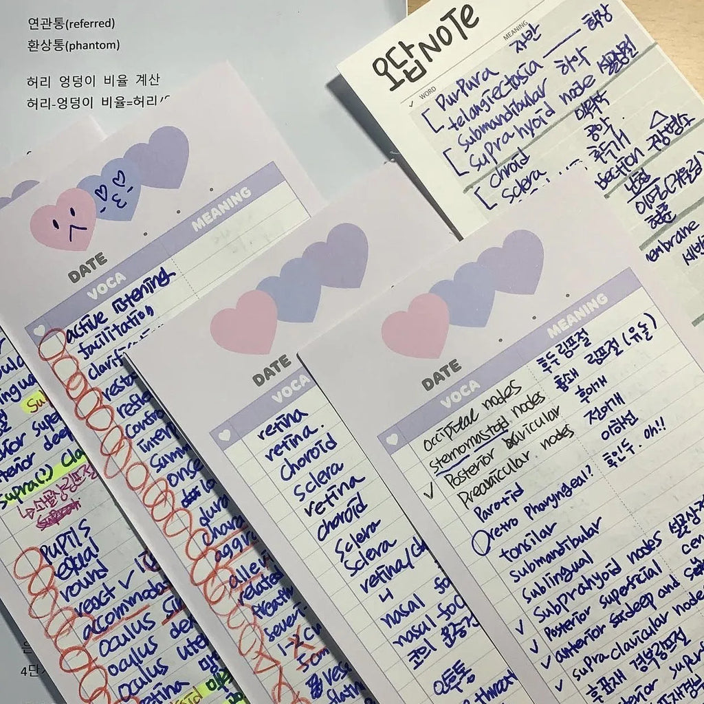 B5 half-size notepad with English words learning paper in blue, pink, or purple cover options