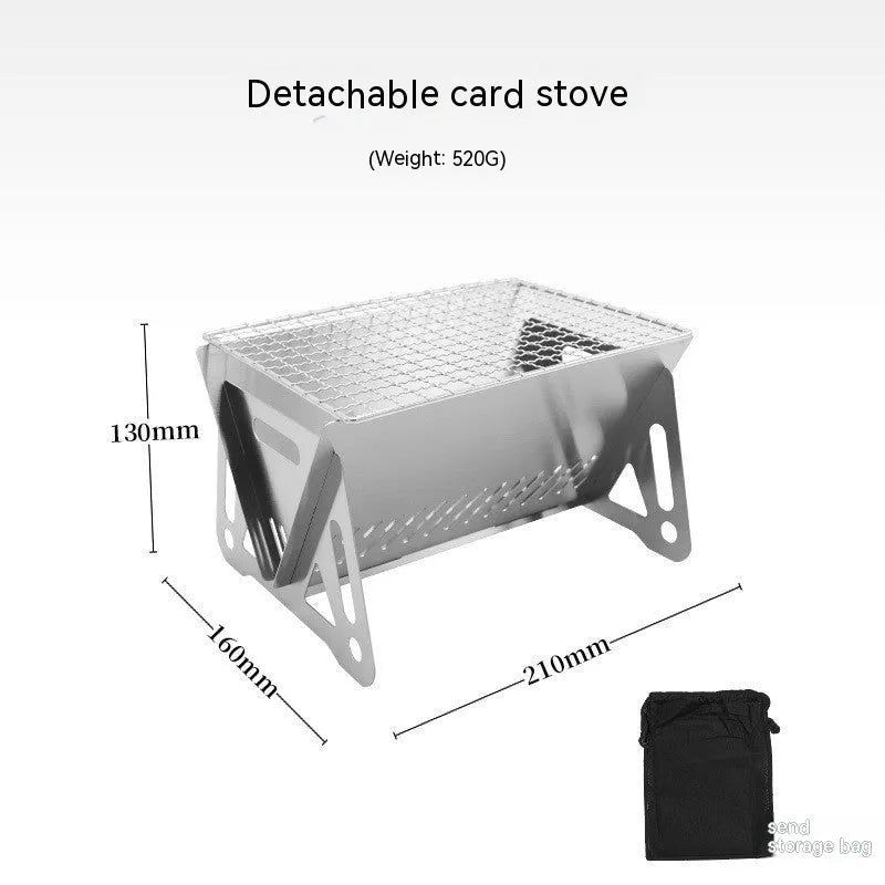 Large stainless steel folding barbecue oven with storage bag, suitable for outdoor grilling.