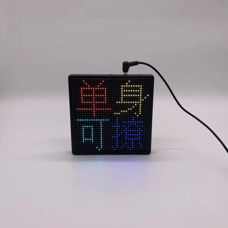 Bluetooth wireless LED car display screen with aluminium frame showing colourful animation projection