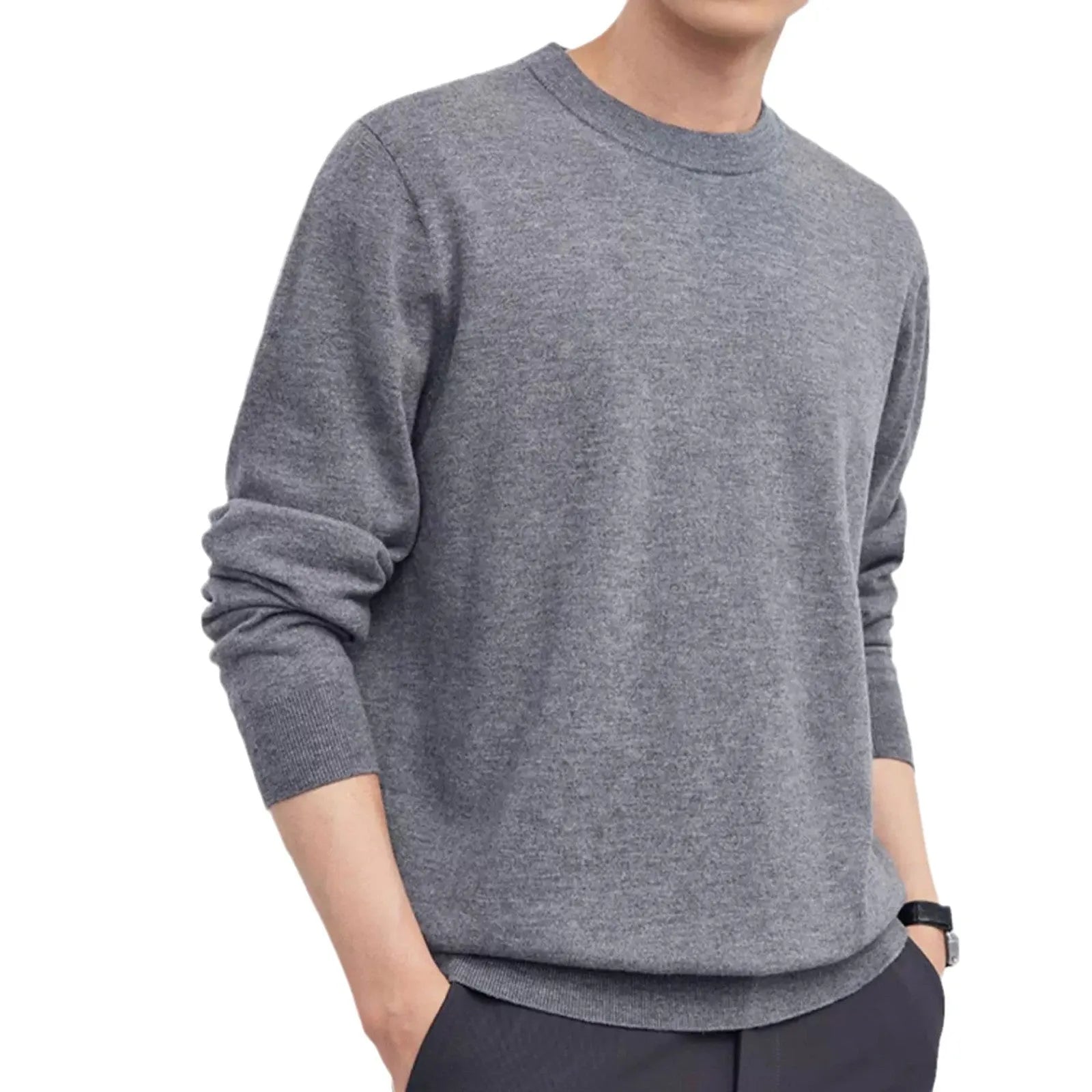 Men's Regular fit pullover sweater in light camel wool for autumn and winter.