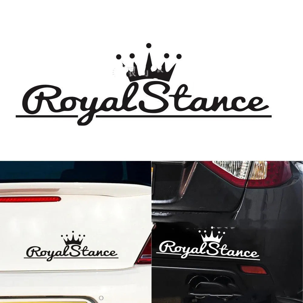 Large reflective crown-shaped car sticker on a vehicle window, showing black, white and colour options.