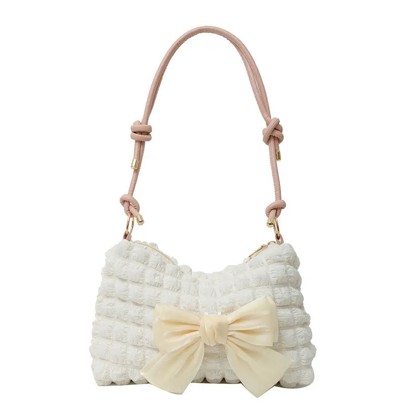 Women's canvas shoulder handbag in horizontal square shape with sandwich pockets and internal phone compartment