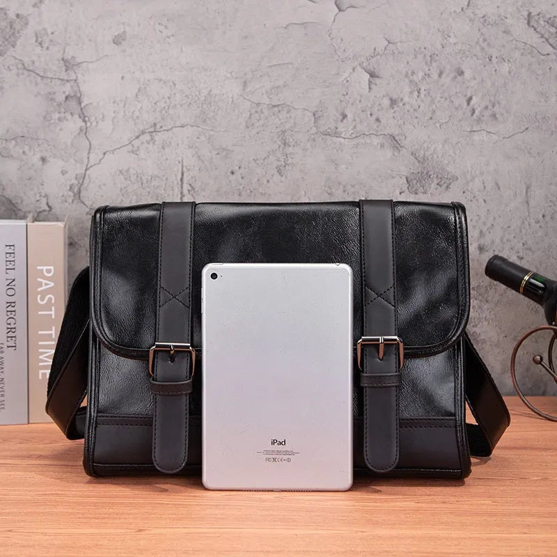 Black Korean-style anti-theft commuter backpack made from PU leather with contrast stitching