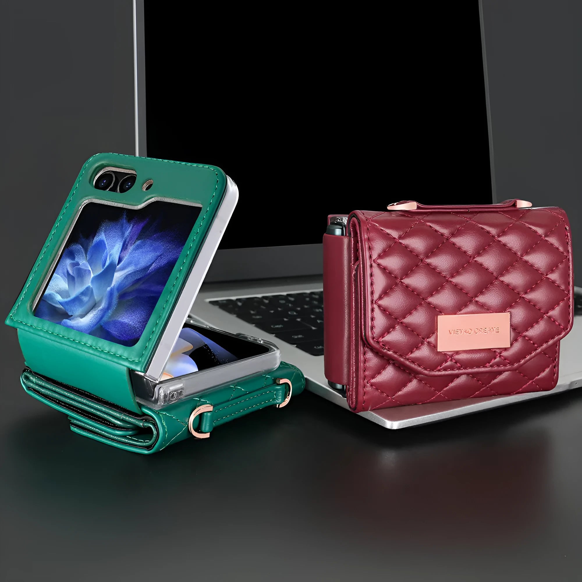 Fashion lanyard phone cover for Samsung Z Flip4 Flip5 Flip6 in purple with crossbody strap and card slot