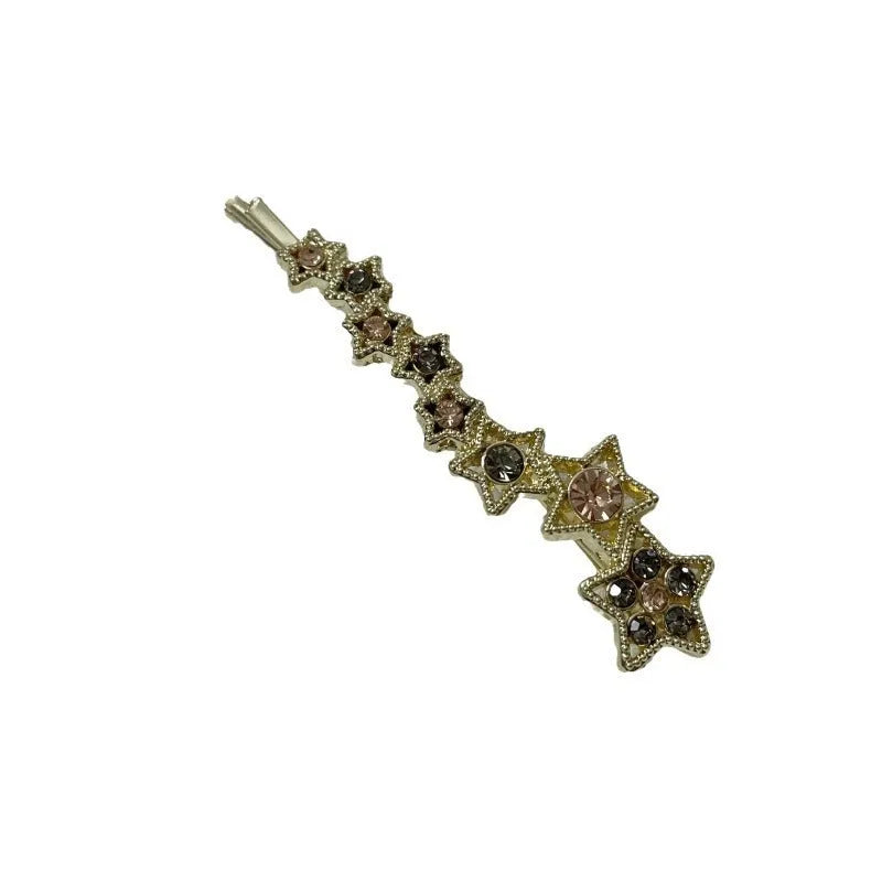 Gold Korean-style rhinestone barrette with broken clip design for bangs