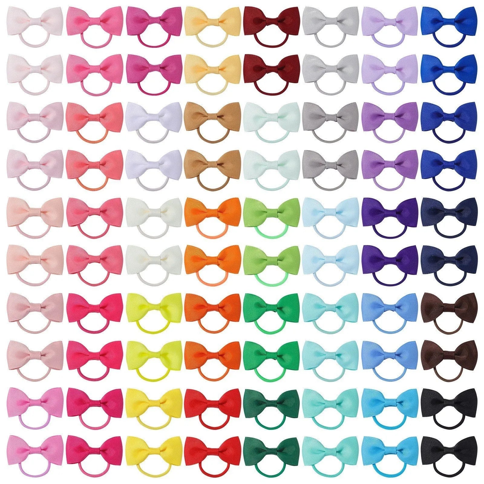 80 piece set of multi-coloured baby hair ties with grosgrain ribbon bows for infants and toddlers