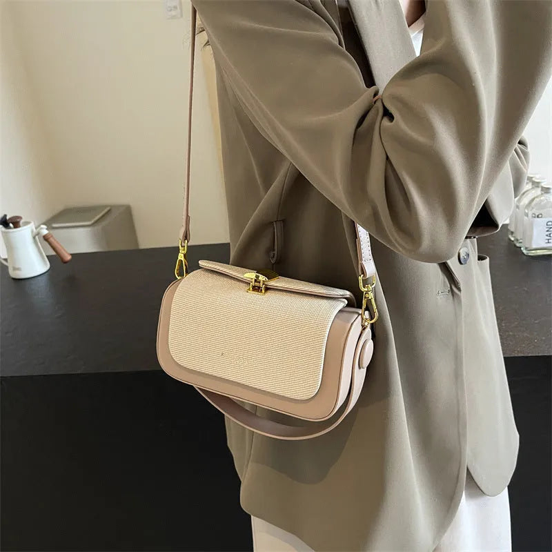 Women's black PU leather messenger bag with horizontal square shape and single shoulder strap
