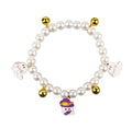 Halloween decorative pet collar with simulated pearl necklace and pumpkin designs in purple, black, and orange.