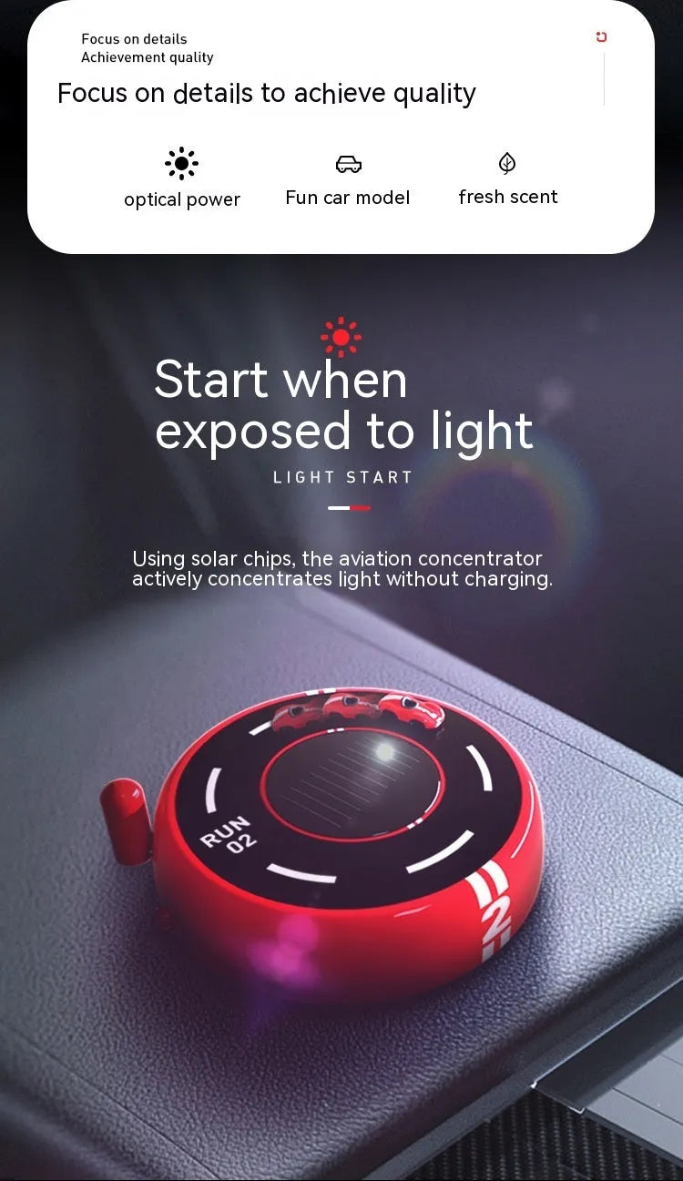 Round car aromatherapy decoration with solar panel in black, red or white colours