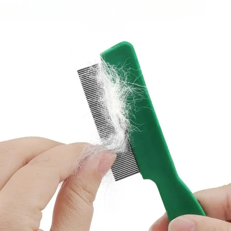 Green plastic handle flea comb with stainless steel pins for dog and cat grooming