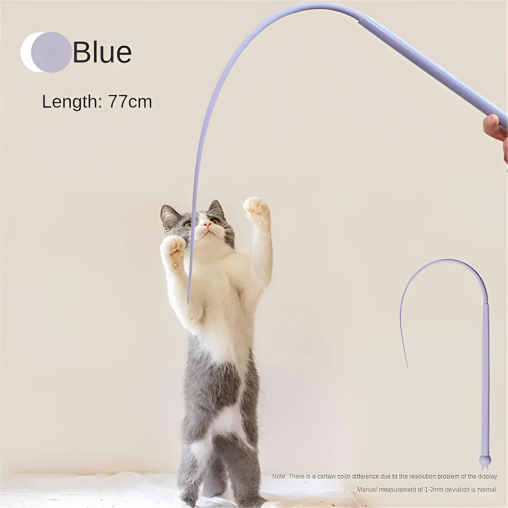 Blue simulated mouse tail cat toy with 80cm stick and soft silicone tail for interactive play