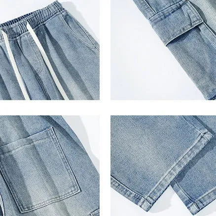 Men's cotton straight leg jeans in dark blue American retro workwear style