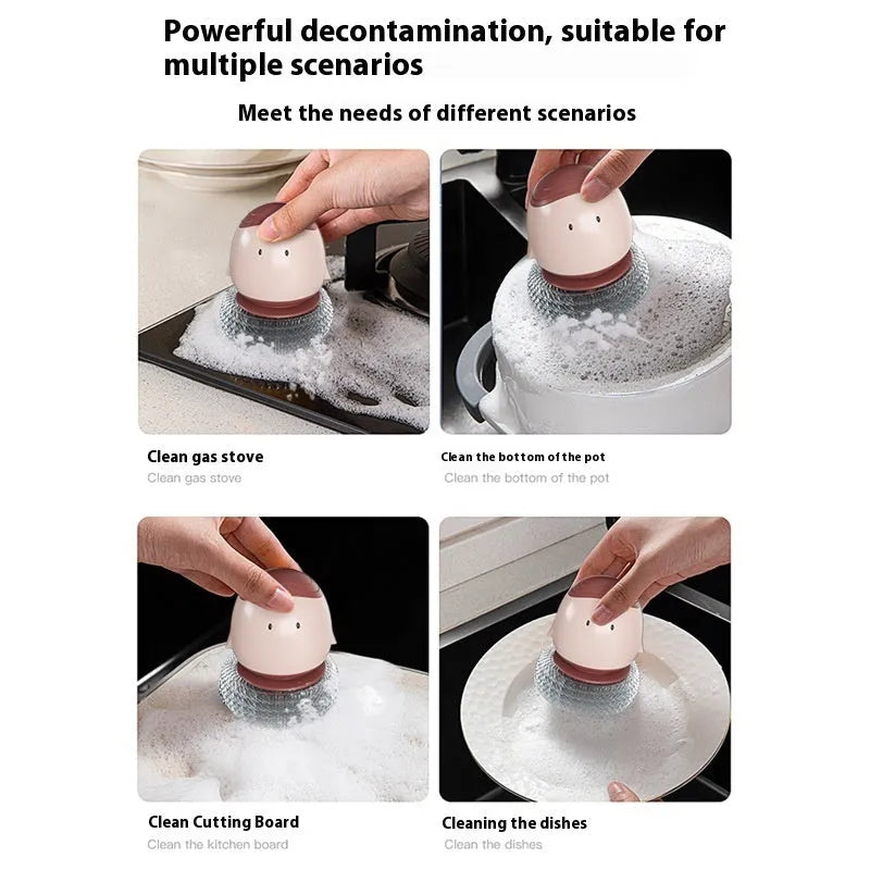Automatic liquid filling dish brush in bean red with ergonomic handle