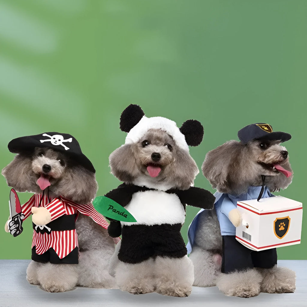 Pet costume clothing in polyester with European and American theme, shown in a panda design for small to large pets