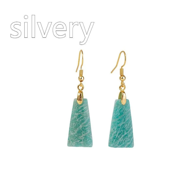 Amazonite rough stone trapezoid geometric earrings with pure natural ice material