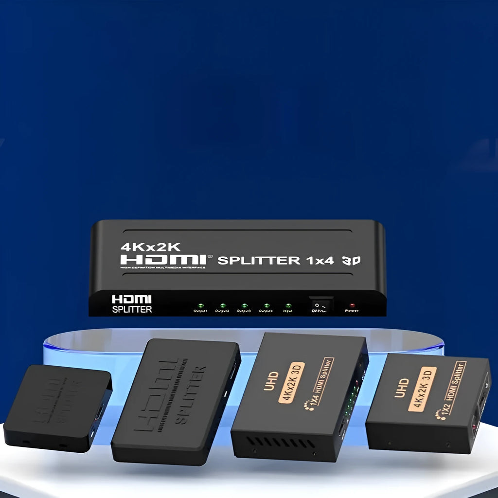 HDMI splitter device with one input and two output ports for 4K video distribution