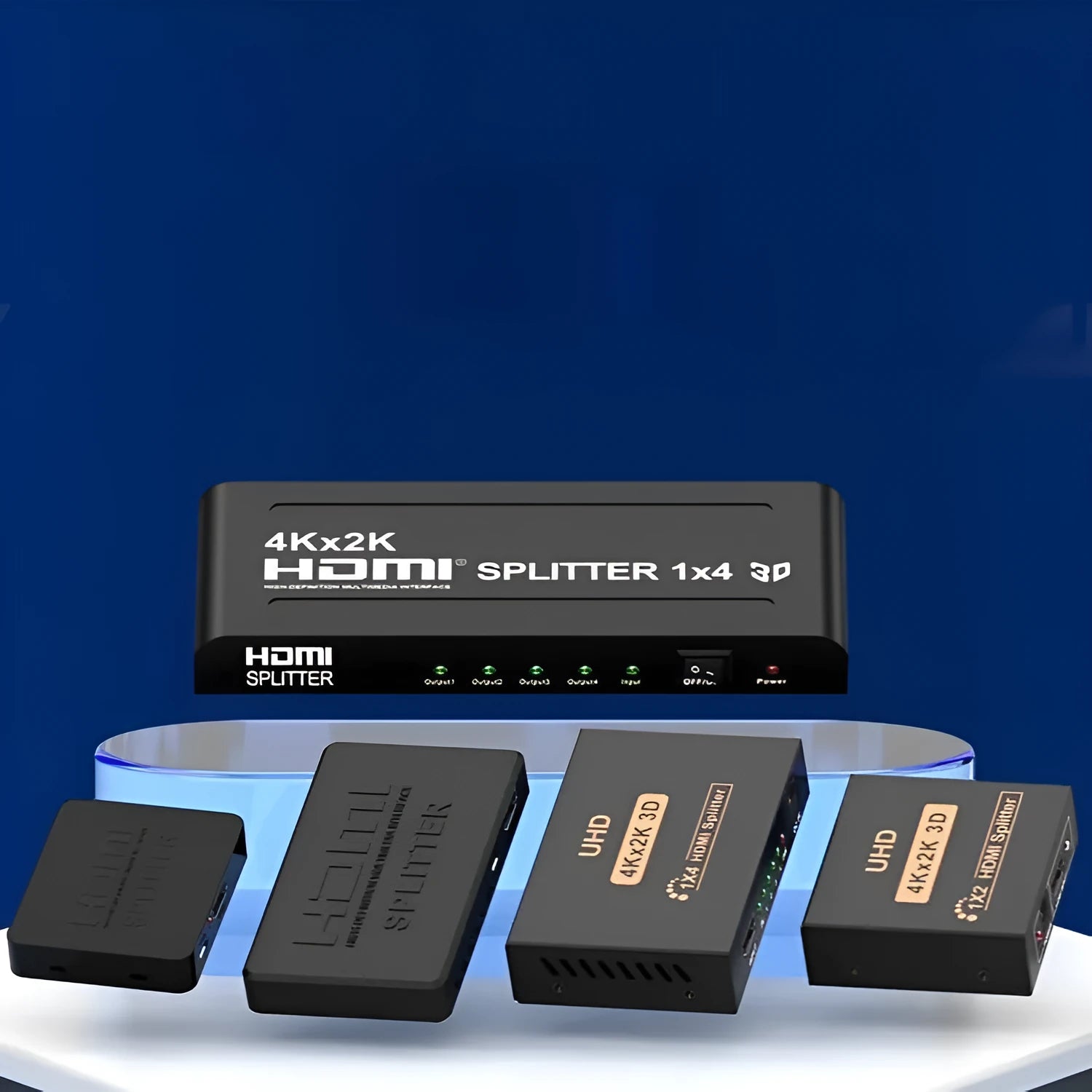 HDMI splitter device with one input and two output ports for 4K video distribution