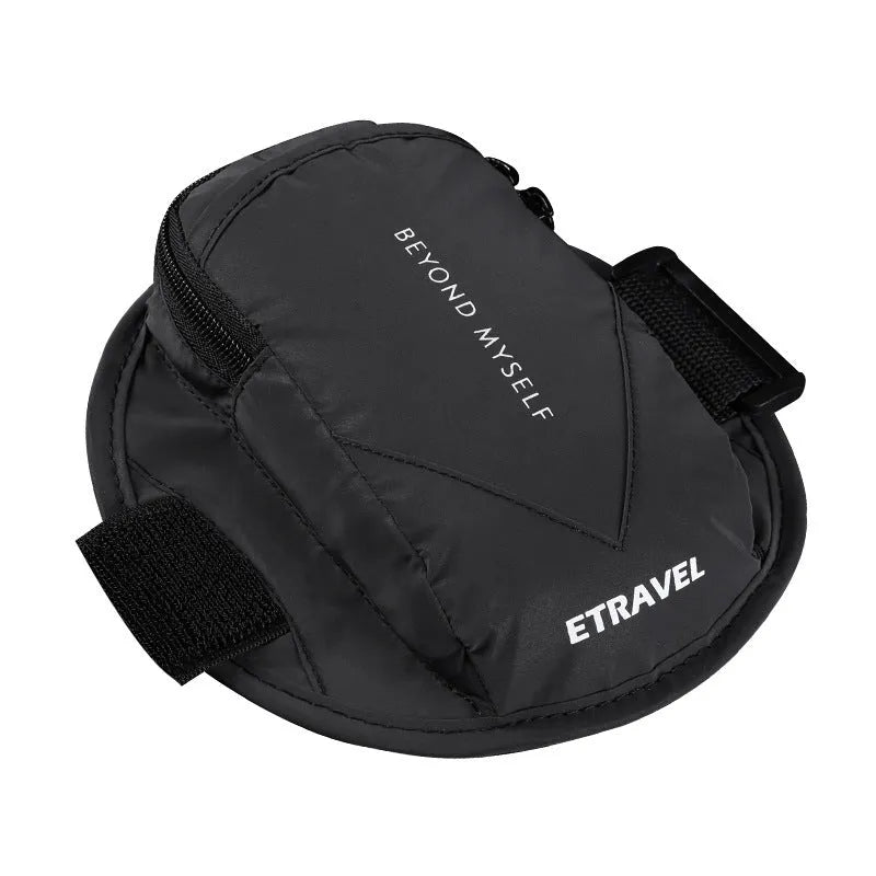 Reflective running arm bag in black colour with 7-inch capacity for outdoor sports