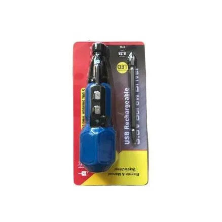 Alloy steel electric screwdriver with straight handle in black or blue colour, 36V rechargeable battery