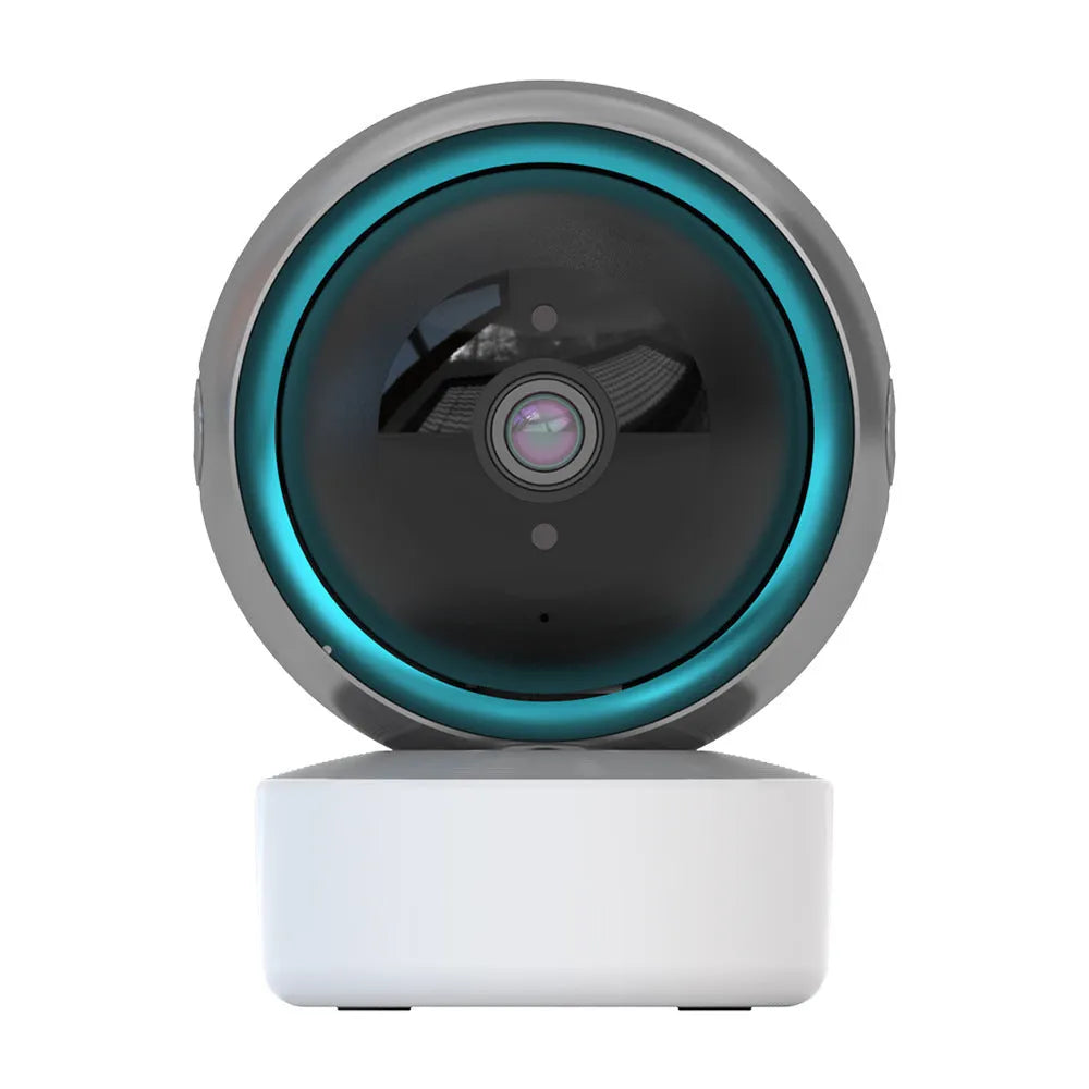 Indoor 360 degree wifi security camera with ABS housing showing rotation capability