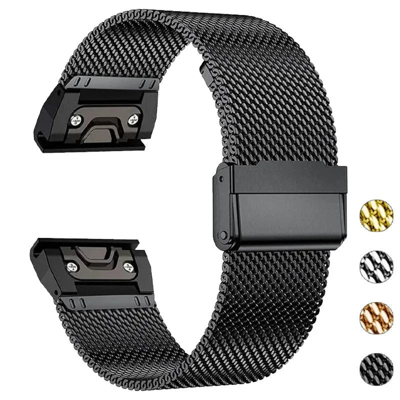 Stainless steel card-style replacement strap for Garmin Fenix 7 and Fenix 6 smartwatches in silver colour