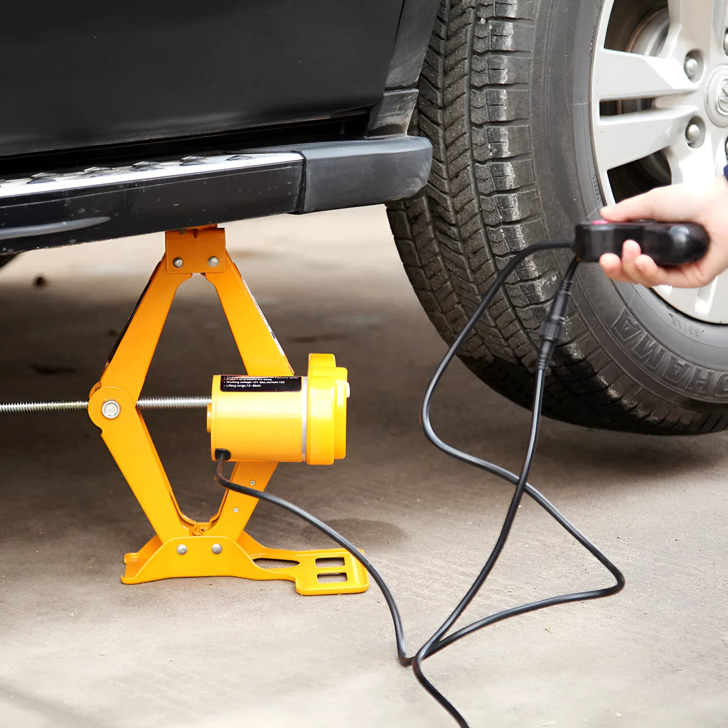 Electric hydraulic vehicle jack kit with 2-tonne capacity on a grey background