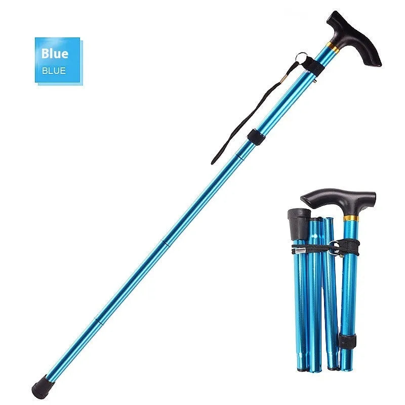 Aluminium folding walking cane with adjustable height and non-slip grip in multiple colour options