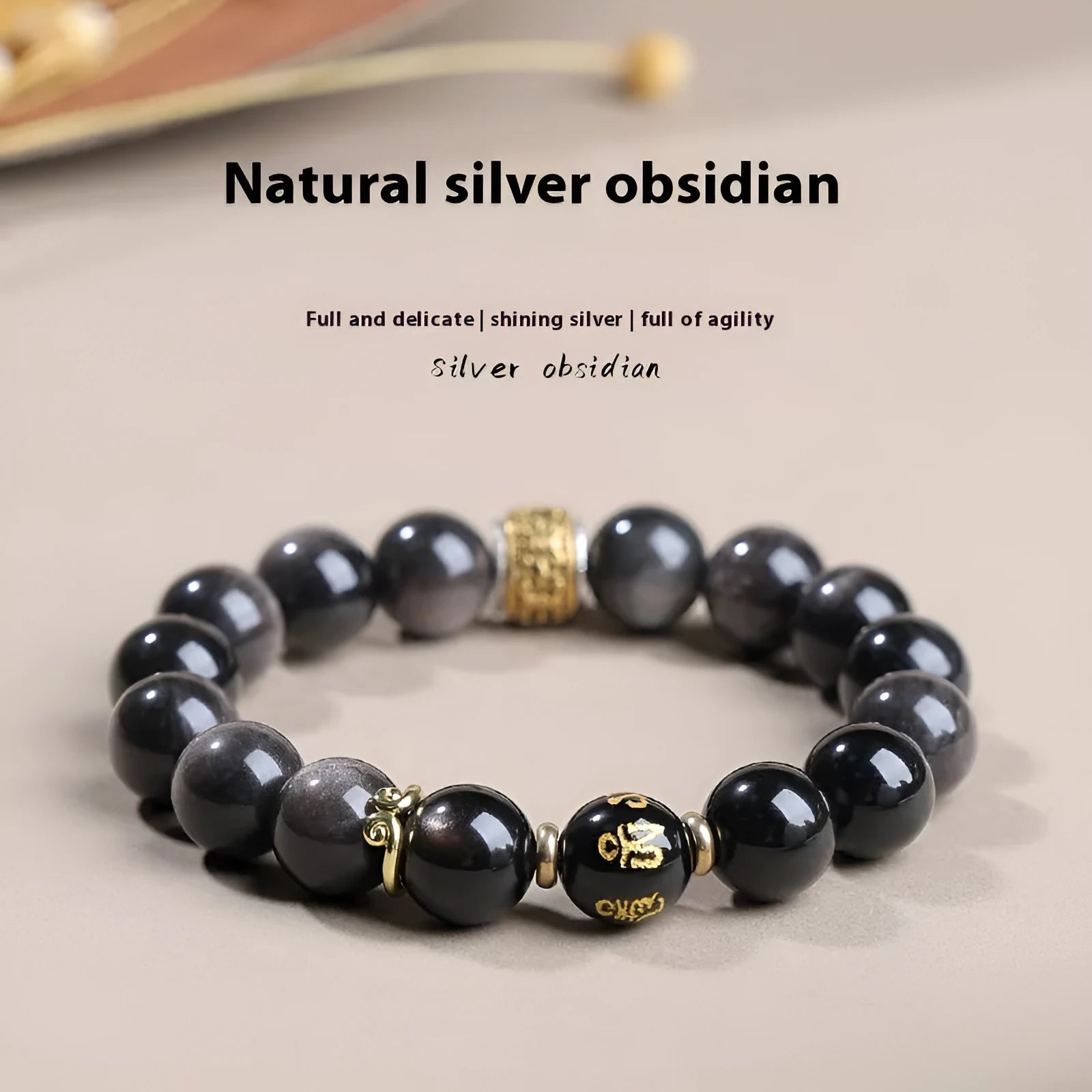Natural Silver Stone Buddha beads bracelet 10mm unisex hand toy in Wukong style with U-shaped design