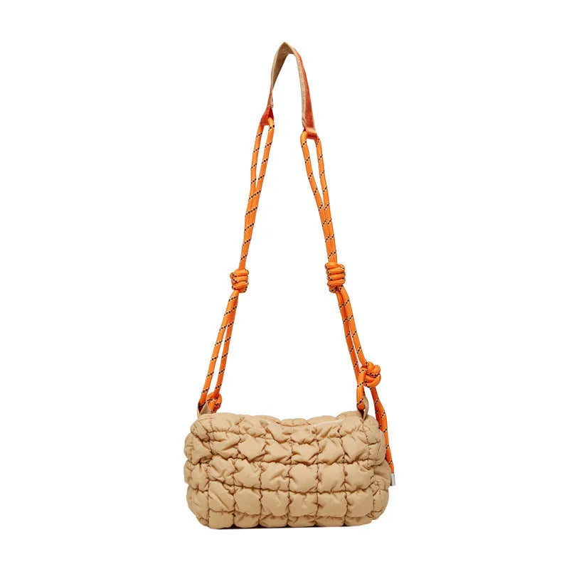Women's lightweight nylon messenger bag in pillow shape with rhombus pattern and single shoulder strap