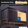 Grey integrated bed curtain and mosquito net set with complete enclosure design for 0.9 metre width beds