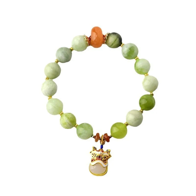 Green milk-in-water jade bracelet with 10mm geometric beads in retro style