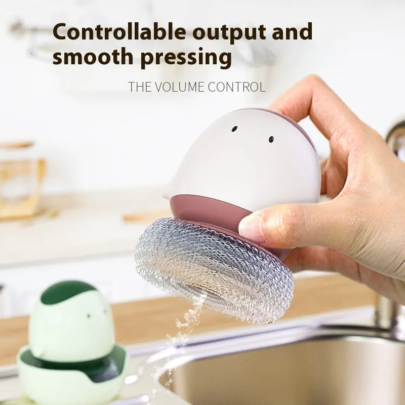 Automatic liquid filling dish brush in bean red with ergonomic handle