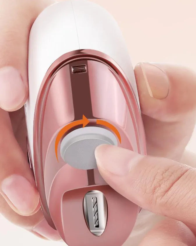 Electric nail clippers automatic trimmer in blue, orange and white colours with Type-C charging port