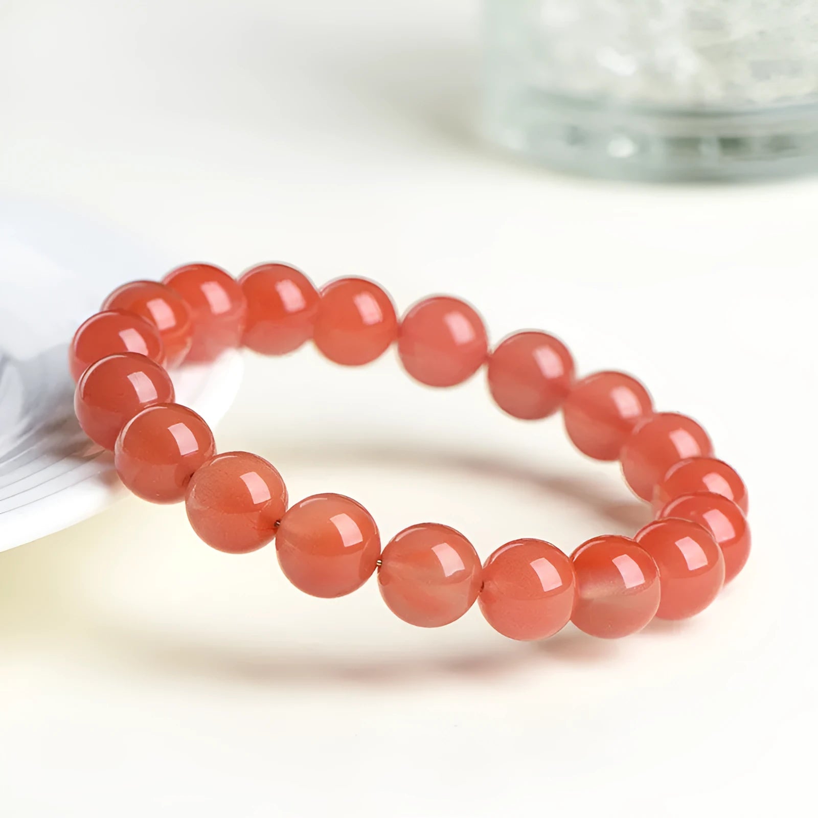 Natural South cherry red agate bracelet with polished scattered beads in multiple sizing options