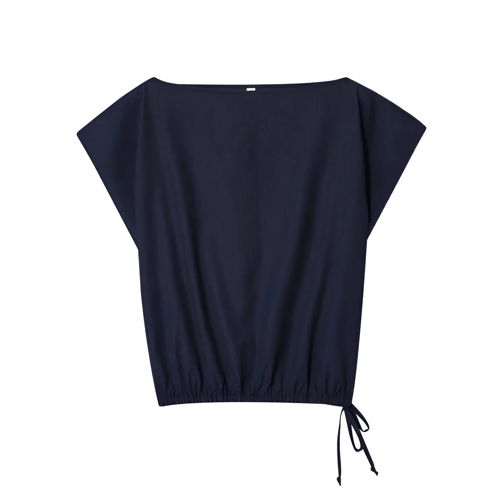 Women's off-neck linen-style shirt with flounced sleeves and matching wide-leg trousers, a two-piece set for office wear.