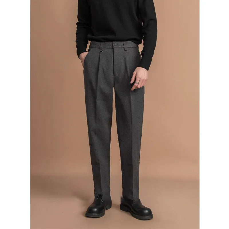Men's straight-leg casual business trousers in polyester fabric available in four colours
