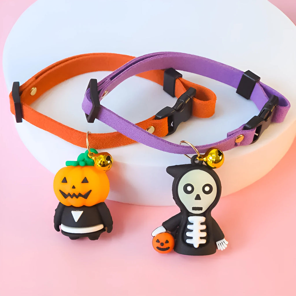 Halloween dog collar decoration with luminous cartoon patterns in Pumpkin Man, brat and skull designs