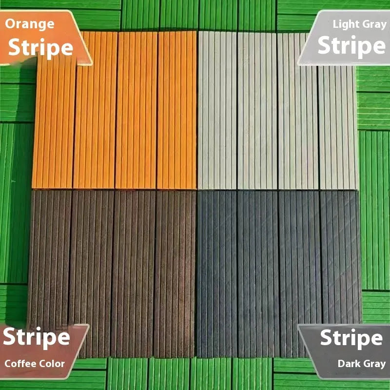 Plastic floor tile with wood grain pattern, showing non-slip surface, 300mm square dimensions.