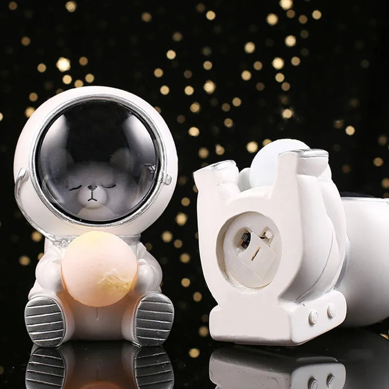 Starry sky animal night light resin lamp featuring bear, kitten, and puppy with LED glow, 9.5x10.5x13cm