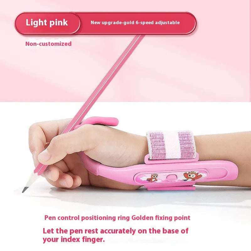 Blue Anti-hook Holder Pen Control Corrector wrist brace for pen grip correction.