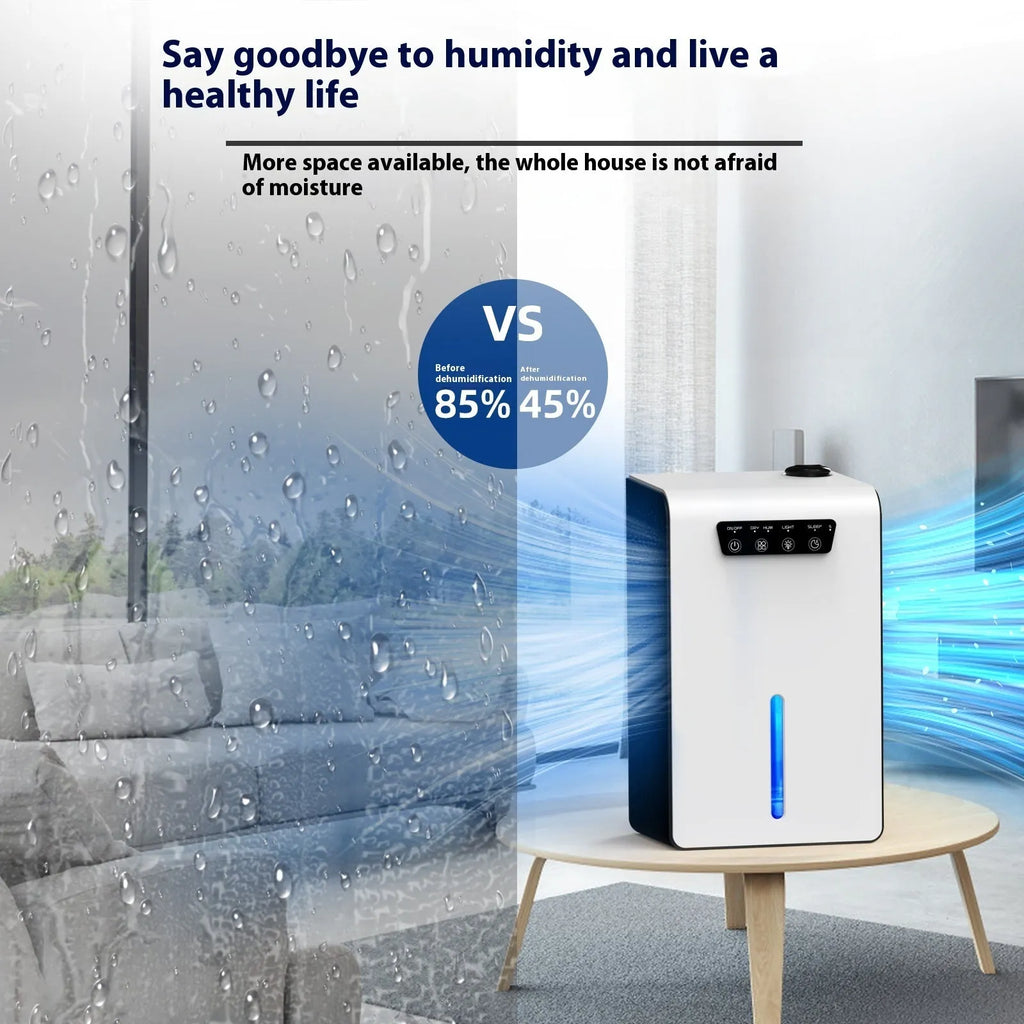Milky white household dehumidifier with water reservoir for bedrooms up to 20 square metres.