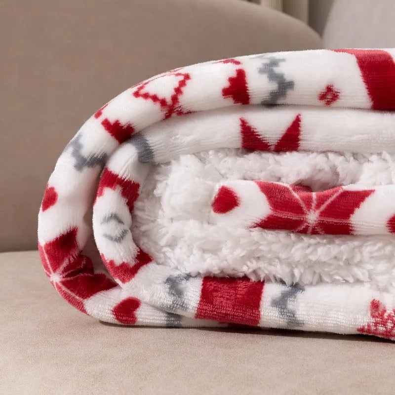 Thick flannel sherpa lambswool blanket 150x200cm in Elk Double White with cartoon anime pattern
