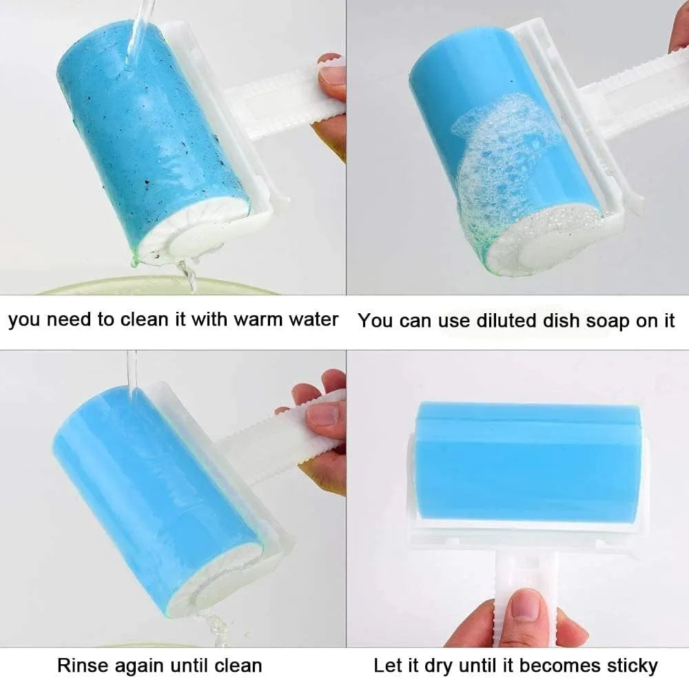 Washable reusable lint roller for pet hair removal with protective cover in multiple colours