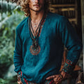 Boho holiday style vintage printed casual long sleeve polyester pullover top in picture colour