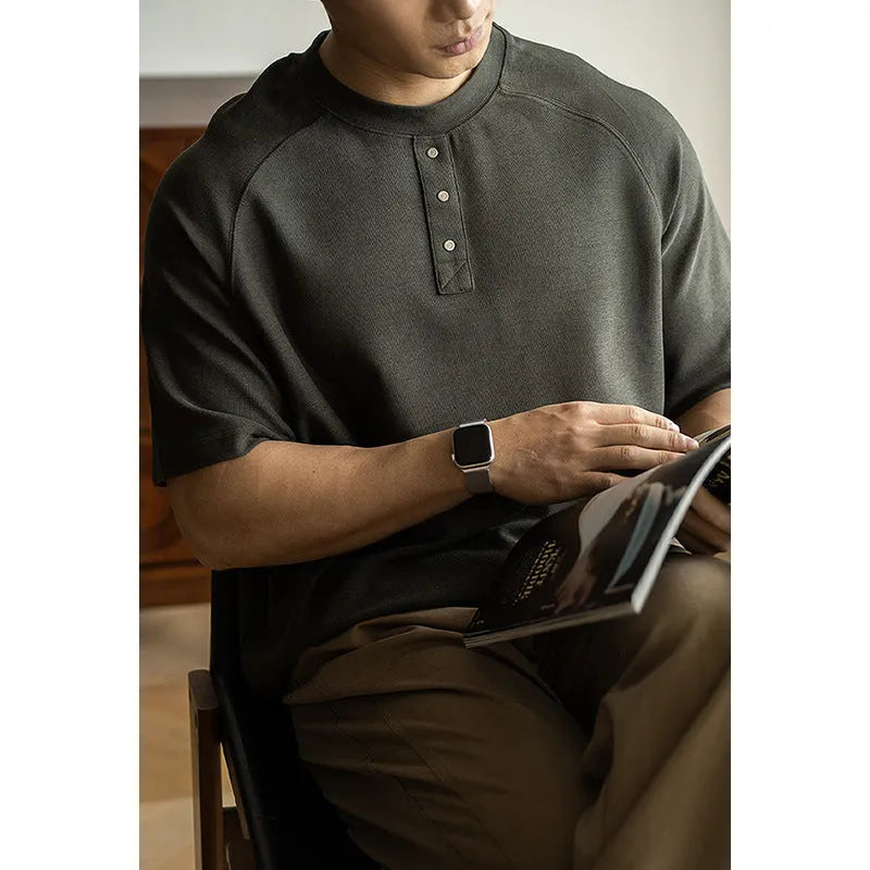 Breathable terry texture pullover top with raglan sleeves in casual loose fit style
